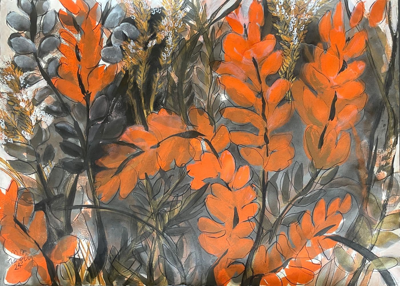 Orange Fronds with Golden Neighbors